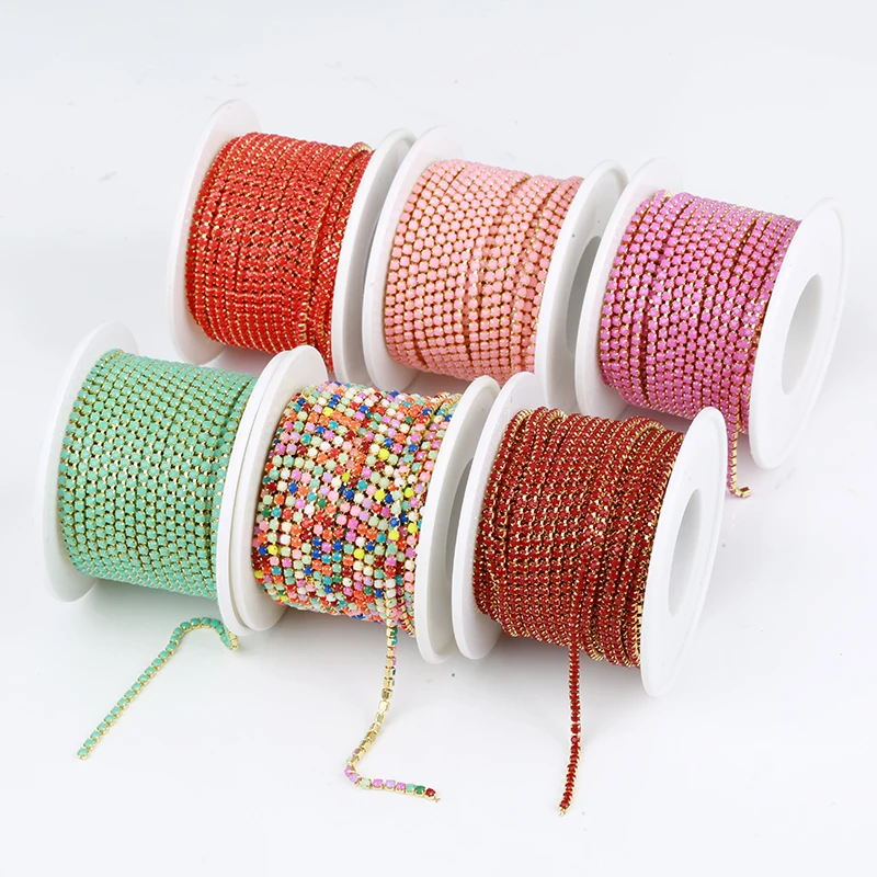 

5yards 2mm Top Grade More Colors Acrylic Rhinestone Cup Chain Apparel Rhinestone Trim Sewing Strass Cup Chain For DIY Clothing