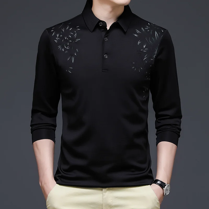 

Browon Spring Autumn Long Sleeve t Shirt Men Korean Style Slim Fit Business Casual Turn-down Collar Pullover t Shirt Men