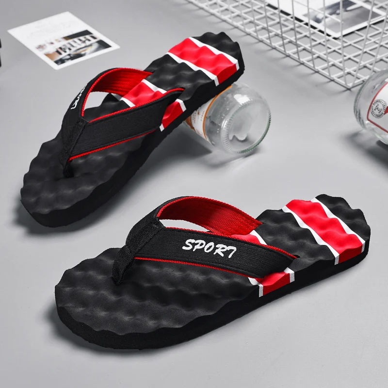 

Hot Sale Ultralight Red Men's Flip Flops Comfortable Massage Eva Slippers Men Flats Non-slip Beach Flip Flop for Men Big Size 45