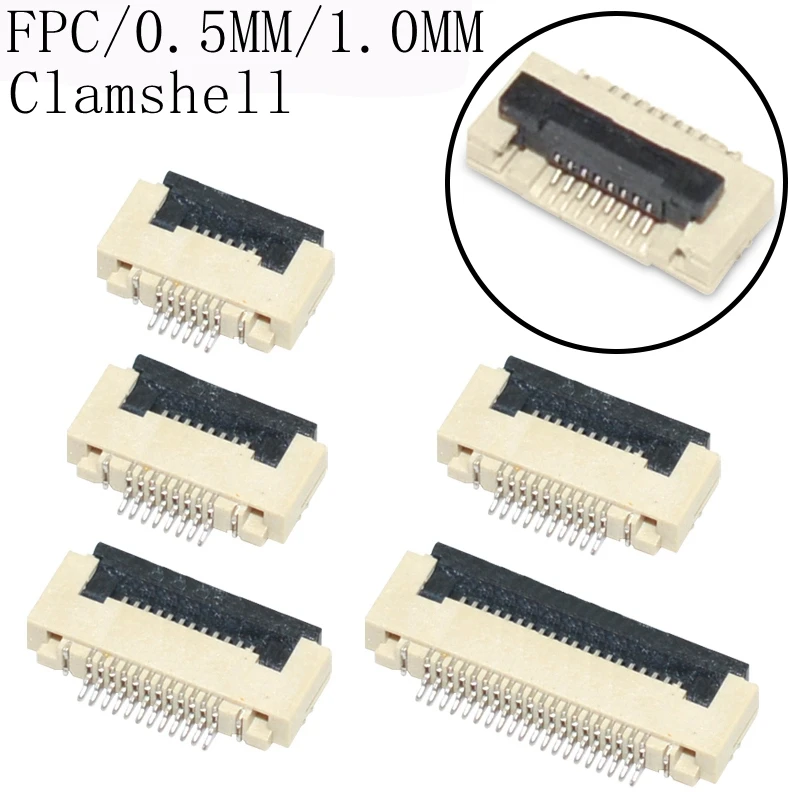 

10pcs FPC Connector 0.5mm/1.0mm Pitch Under Clamshell Contact Type Socket FFC Flat Cable Socket 4P 5P 6P 8P 10P 12P 20P 30P -60P