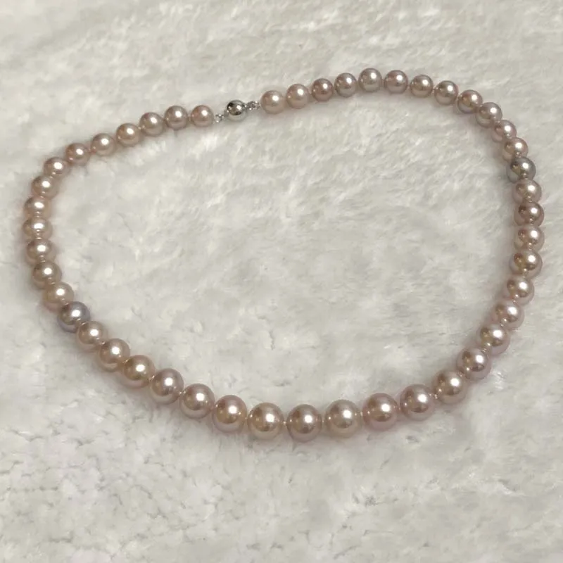 ELEISPLJEWELRY AAA GORGEOUS Purple 8-9MM Round Pearls Necklace G14K Clasp For Marry Gift #2300112