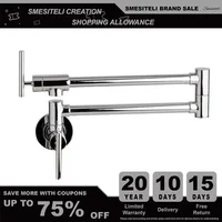 Wall Mounted Pot Filler Faucet Kitchen Mixer Sink Tap Chrome Matte Black Brushed Nickel with 24" Double Jointed Swinging Spout