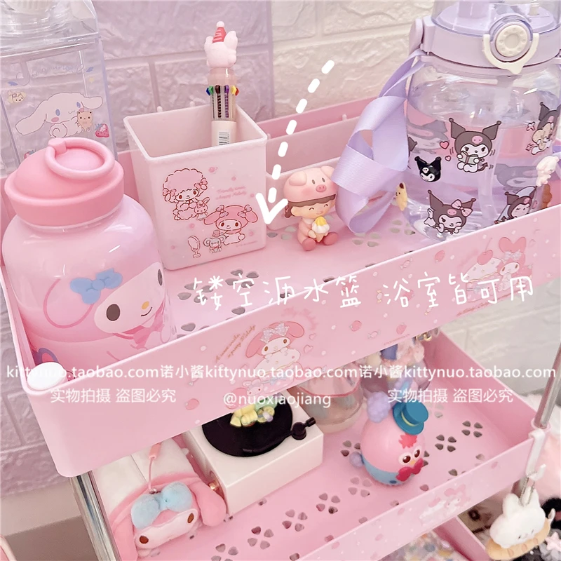 Фото Корзина Sanrio Mymelody Cinnamorol в японском стиле, симпатичная розовая корзина с тремя звеньями на потолок для спальни, корзина для хранения красоты №4