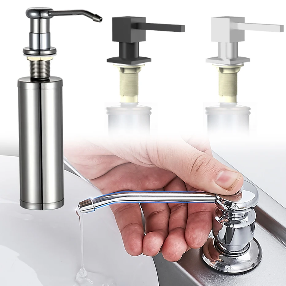 

Stainless Steel Kitchen Built-in Soap Dispenser Sink Countertop Refillable Soap Liquid Bottle Hand Press Type Soap Container