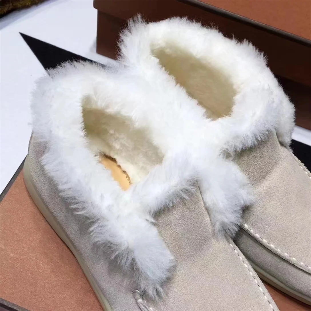 Winter Men's High-top Loafers, Comfy Wool Boots LP Brand Loafers Suede Calf Leather Casual Flats Men's fleece Inner Flats 34-46