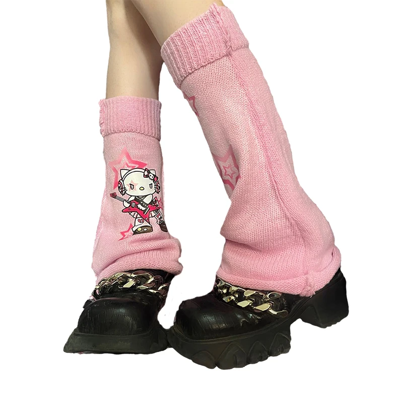 

Sanrio HelloKitty Y2K Japanese Spicy Girl Style Calf Warm Socks Punk Subculture Gothic Knitted Long Socks Wide Leg Stacked Socks