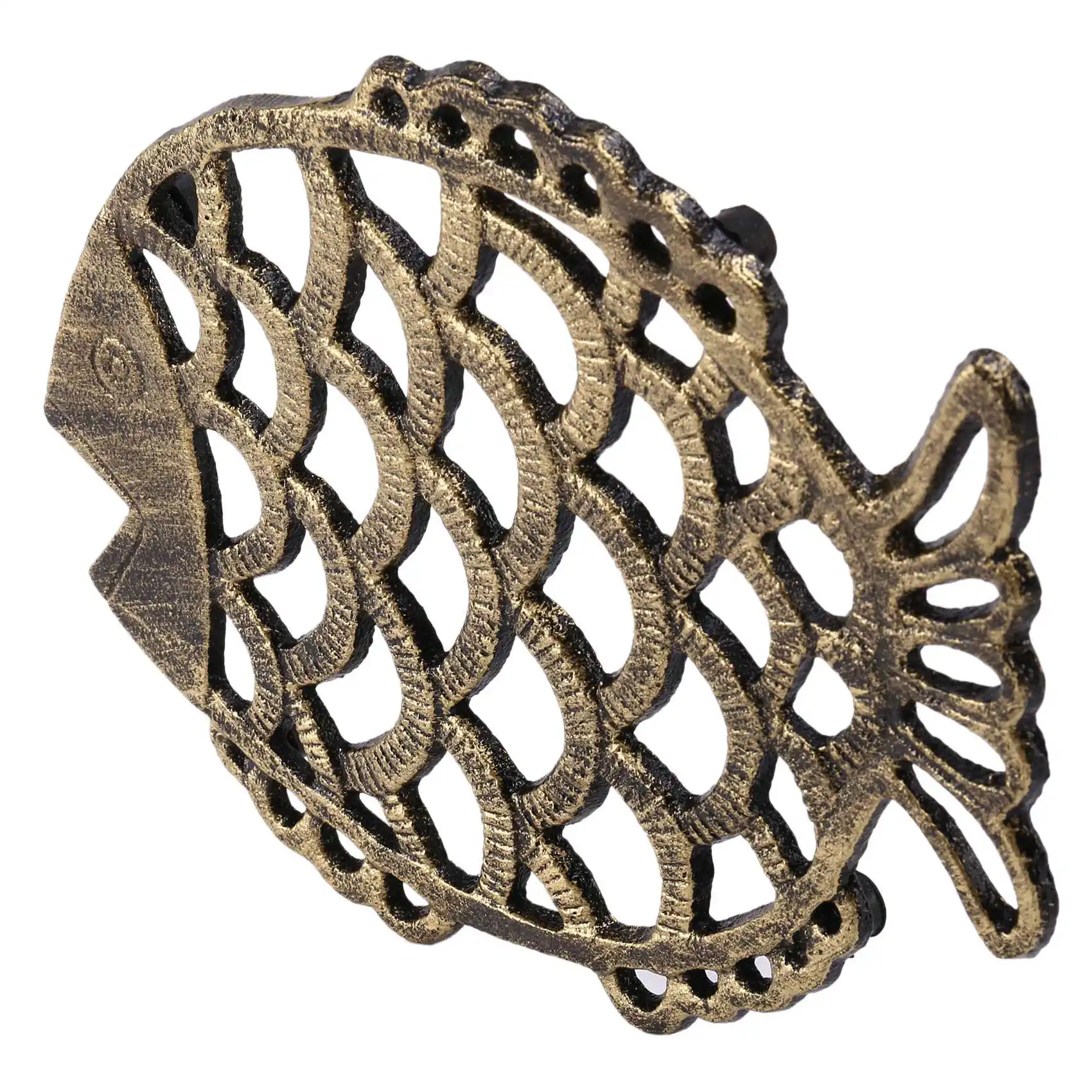

Cast Iron Fish Trivet, 7.5X6Inch Decorative Vintage Pattern for Cookware and Hot Dishes with Rubber Feet