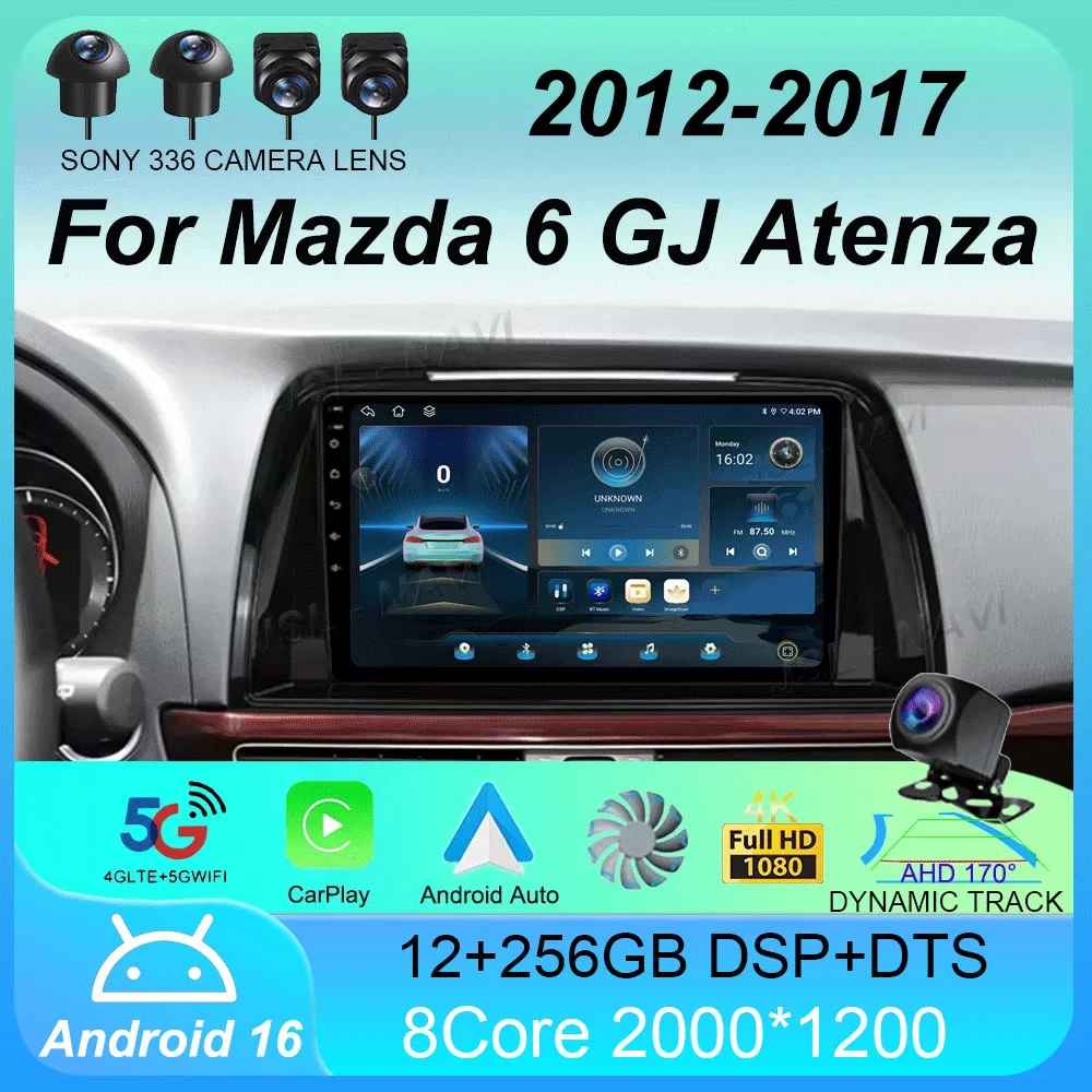 Фото Автомагнитола Android 16 для Mazda 6 GJ Atenza 2012-2017 с Carplay, Auto, мультимедийным видеоплеером и GPS-навигацией №1