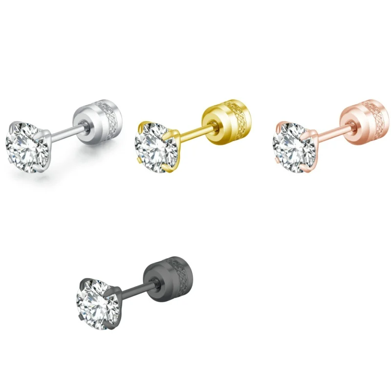 

Titanium Screw Back Pack of Earrings Cubic Zirconia Studs for Women Men Stainless Steel Simulated Diamond Earring Stud