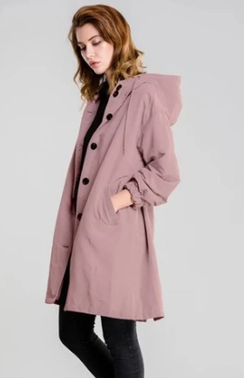 

Trench Coat for Women Hooded Waist Long Coat Fashion Pink Streetwear British Style Outdoor Winter Clothes Women Coats Jacket