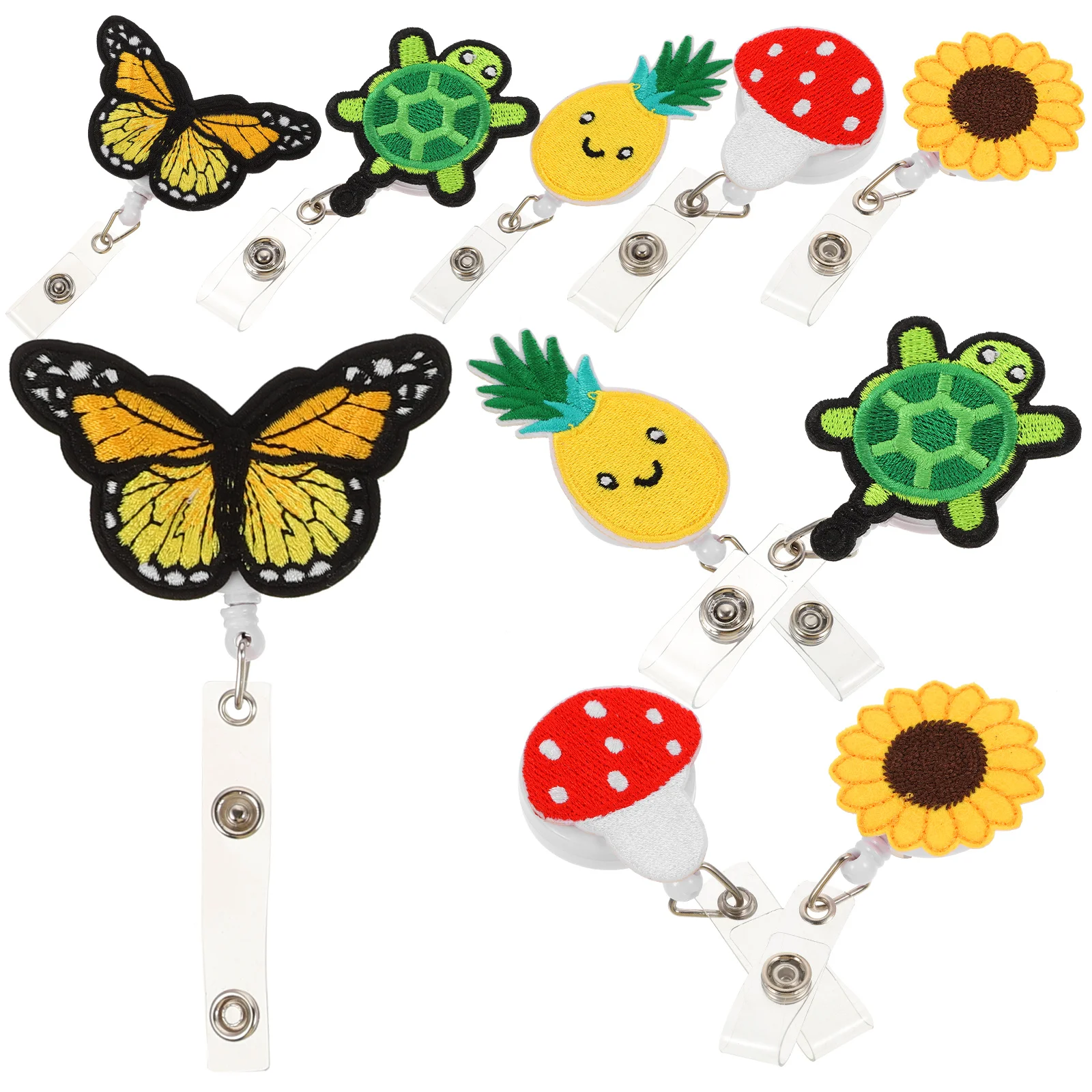 

Badge Holder Retractable Reel Id Nurse Clips Reels Clip Holders Name Nurses Tag Cartoon Keychain Cute Swivel Holiday Embroidered