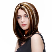 gnimegil synthetic hair long brown wigs for women straight hairstyles natural wig with blonde streaks 16 inches mommy wig gifts