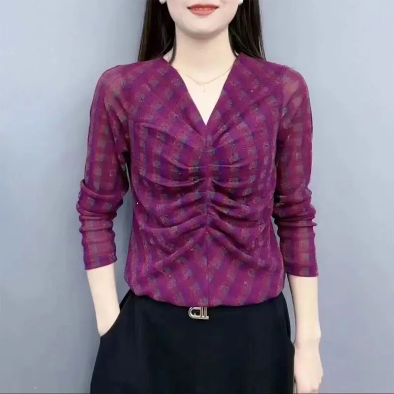 Повседневные модные яркие шелковые пуловеры в клетку женская одежда элегантные