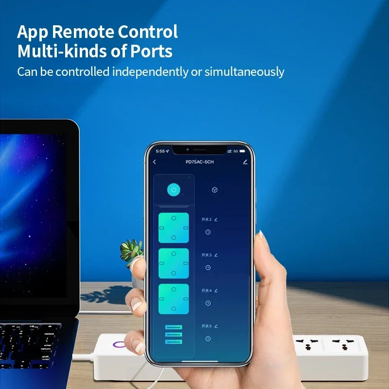 Фото Универсальный удлинитель питания GaN PD65W Tuya Smart Life, преобразователь выходной мощности для ЕС, США, Австралии, Великобритании, розетка с голосовым ассистентом Google и Alexa №3