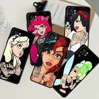 tattoo disney princess case for xiaomi redmi note 11 10 9 8 pro k40 10s 9s soft phone cover 8t 9a 9c 9t 7 silicone back shell