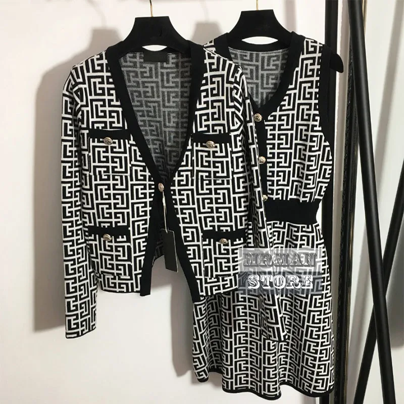 

Комплект из двух предметов, Женская Осенняя роскошная дизайнерская фирменная одежда 2022, Кардиган с длинным рукавом и V-образным вырезом, жен...