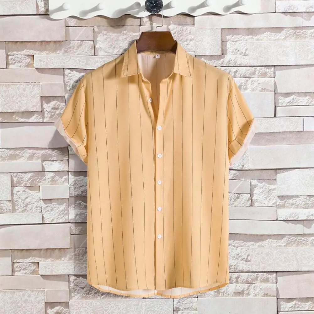 

Summer Tops Trendy Contrast Color Single-breasted Men Shirt Colorfast Easy to Match Men Shirt