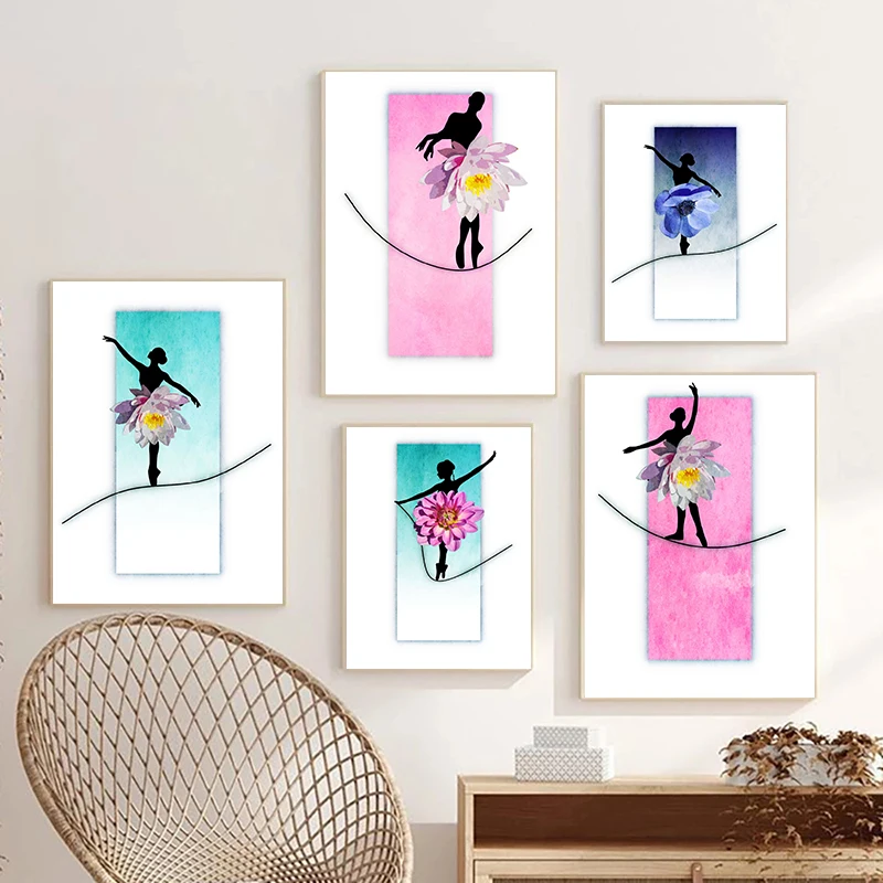 

Винтажная картина балерины на холсте с изображением цветов балерины, настенный художественный постер для танцев в классе, Настенная картина для декора гостиной