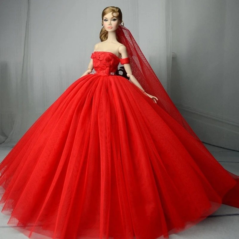 

30cm Dress Up Doll supermodel 6 points baby clothes dress wedding dress + veil