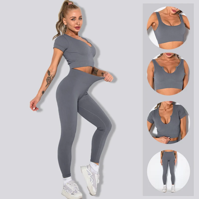 

1LANSWE Yoga Set Seamless Women Sportswear Gym Clothing Sport Set Women High Waist Seamless Leggings Fitness Sport Bra Crop Top