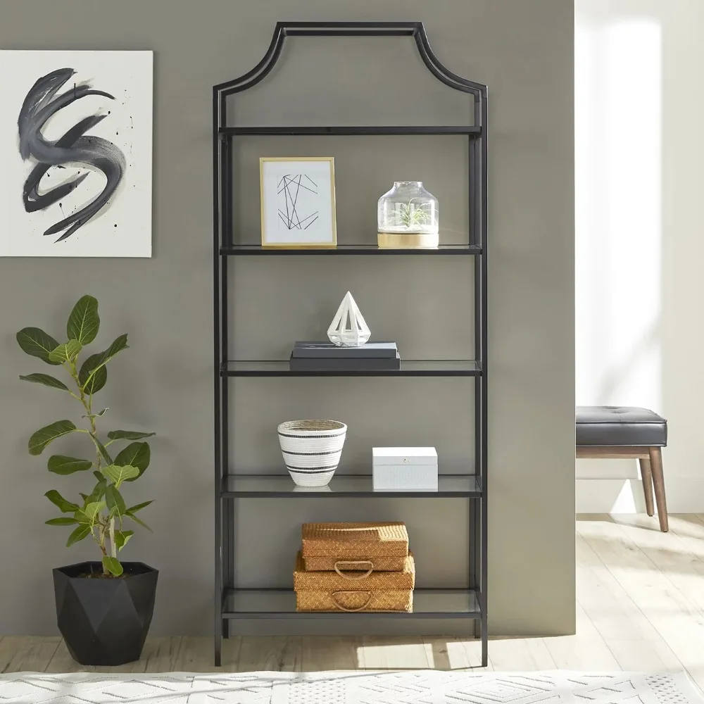 

71" Nola 5 Shelf Etagere Bookcase, Black Finish