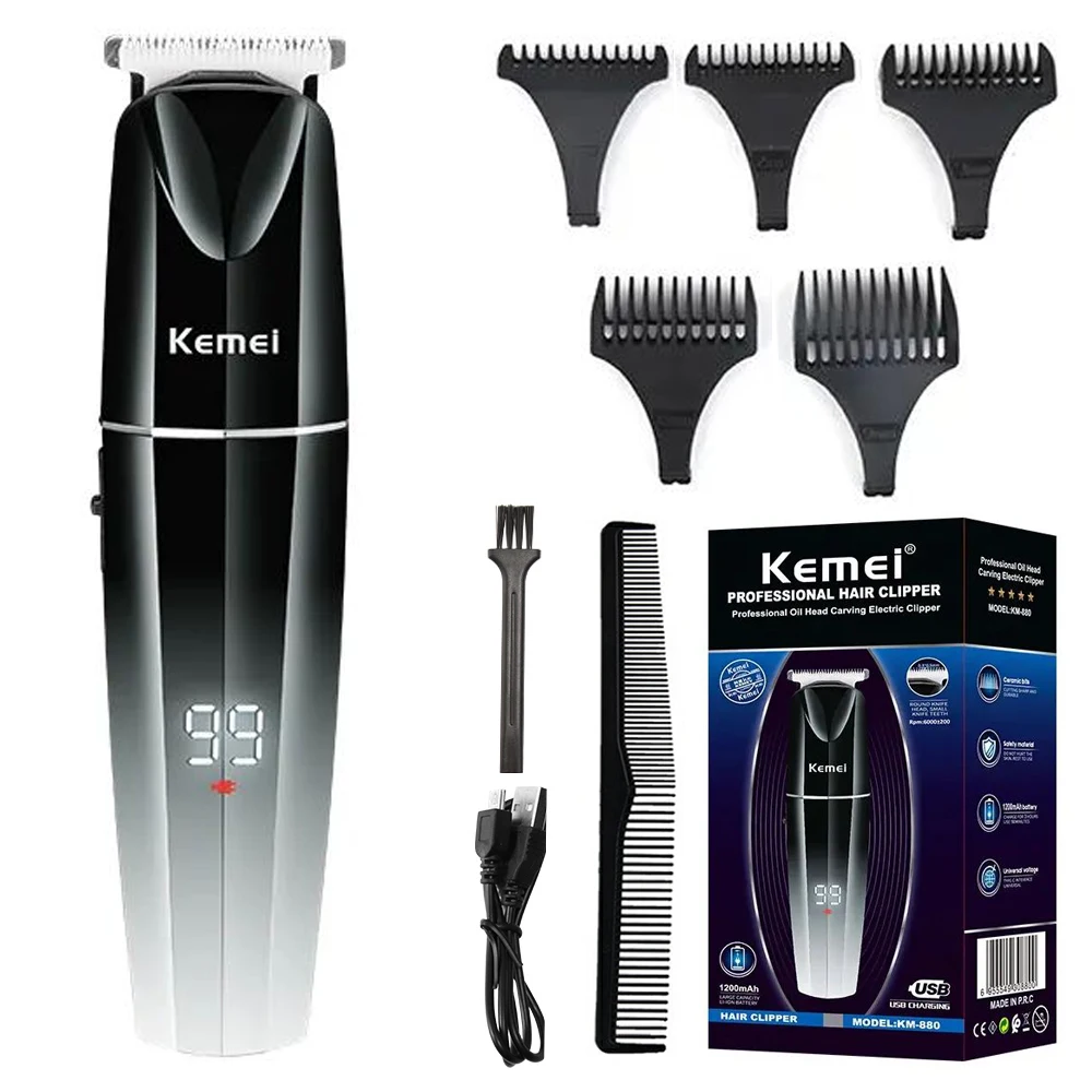 Kemei hairdresser new head oil sculpture push scissors led lcd display digital usb professional electric push scissors KM-880