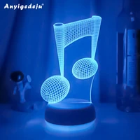 acrylic 3d illusion baby night light musical note hologram nightlight led touch sensor colorful usb battery powered bedside lamp