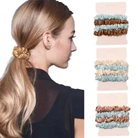 4pcs pure silk skinnies small scrunchie set hair bow ties ropes bands skinny scrunchy elastics ponytail holders for women girls