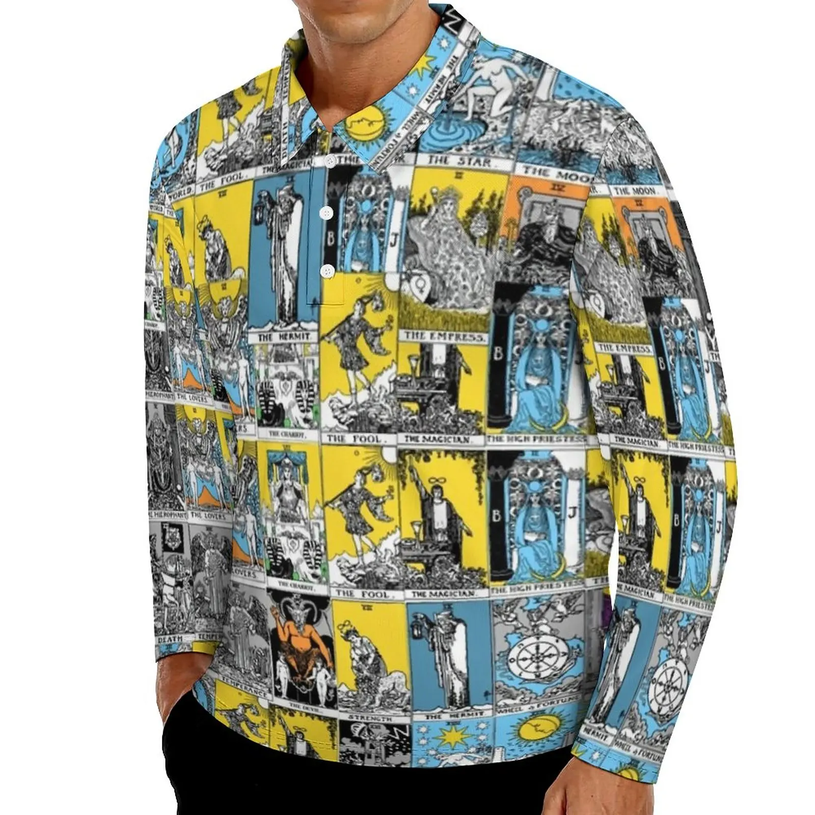 

Повседневные футболки с принтом Tarot, мужские рубашки поло с длинным рукавом A основных Аркана, стильная повседневная рубашка большого разме...