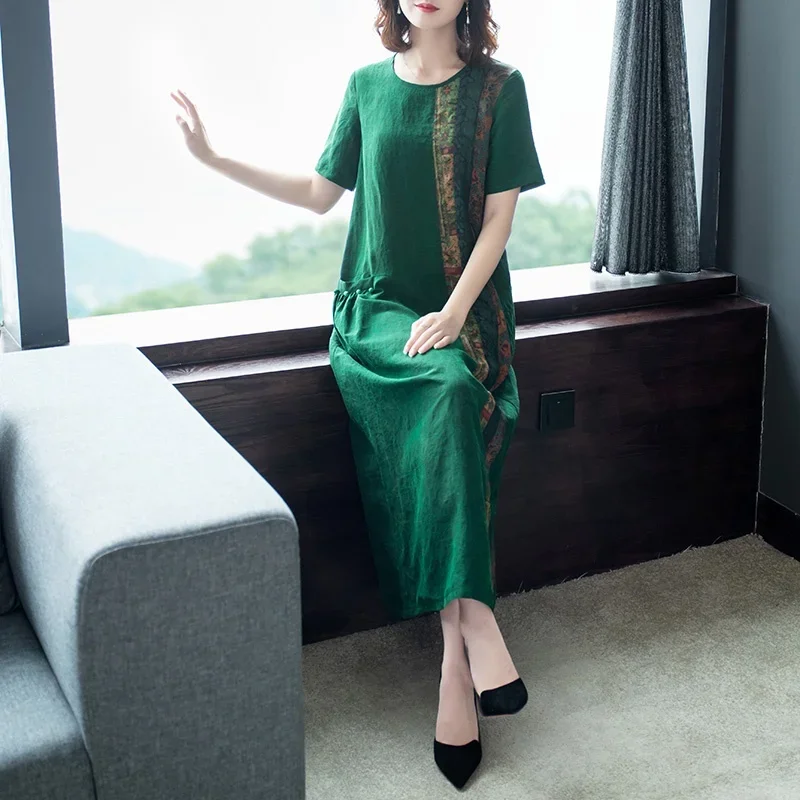 Китайское этническое платье женское новинка 2024 летнее винтажное ТРАПЕЦИЕВИДНОЕ