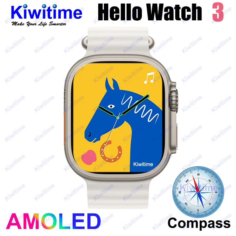 

2023 KIWITIME Hello Watch 3 AMOLED H12 Ultra Upgraded 4GB 49mm Smart Watch Series 8 Compass Sports IWO Lite Men Women Smartwatch