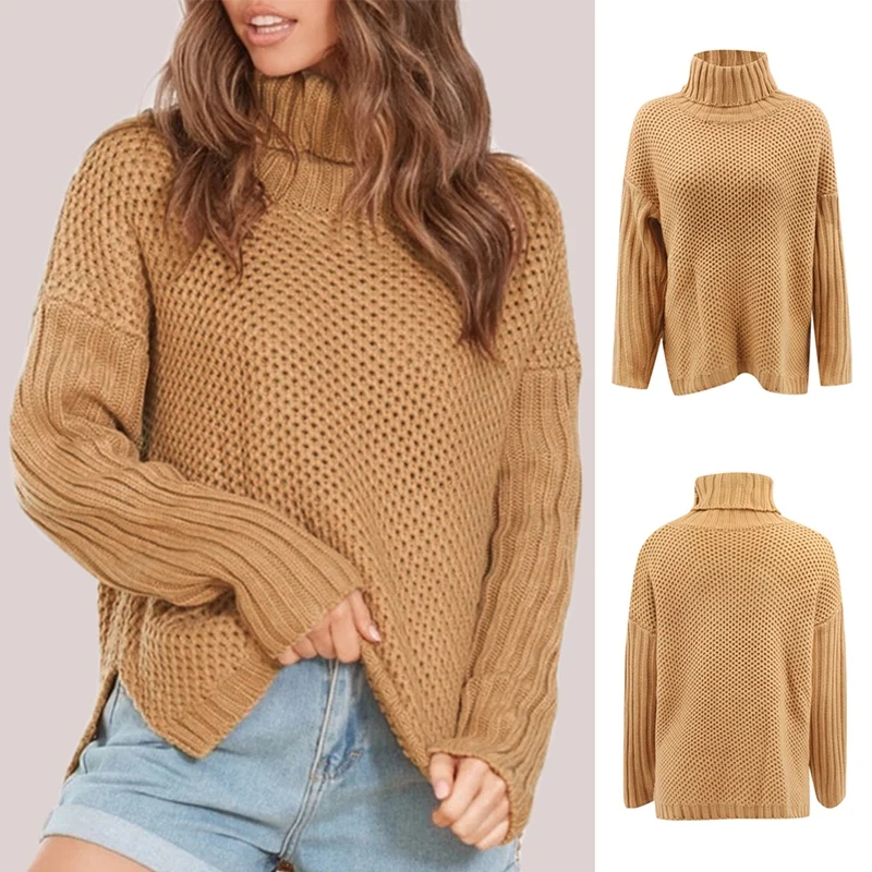

Новинка, плотный вязаный свитер с высоким воротом для женщин на осень и зиму, Свободный Повседневный теплый свитер