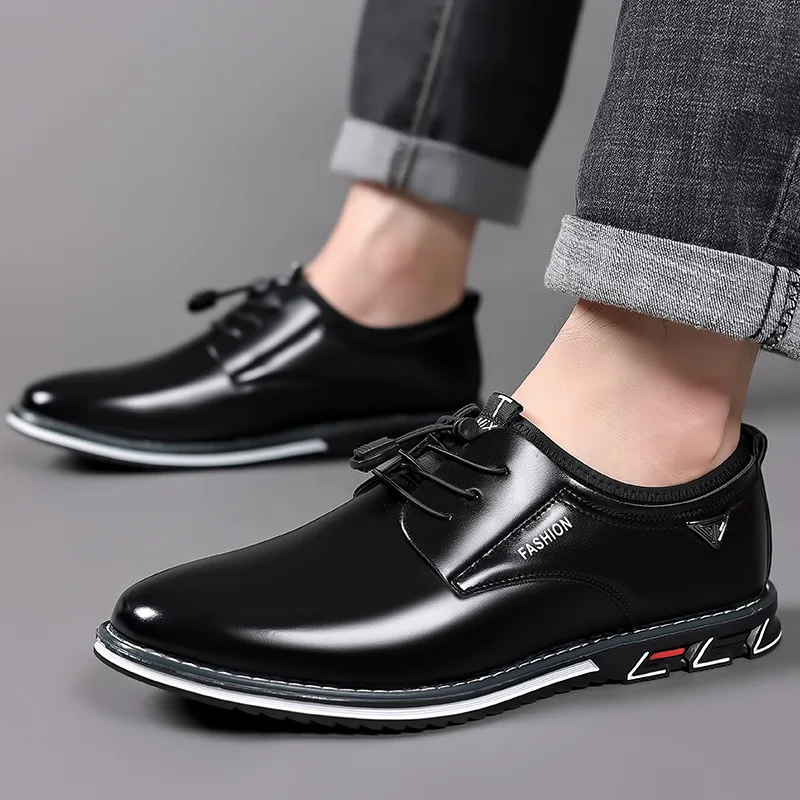 

Leather Casual Shoes For Men Elegant Lace-up Antislip Formal PU Flat Shoes Round Toe Rubber Daily Autumn Business Oxford Shoes