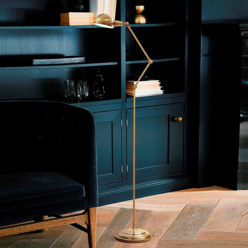 

Нордическая Ретро латунная Роботизированная Напольная Лампа для гостиной, спальни, кабинета, настольная лампа для чтения, современный длинный полюс, вертикальные лампы
