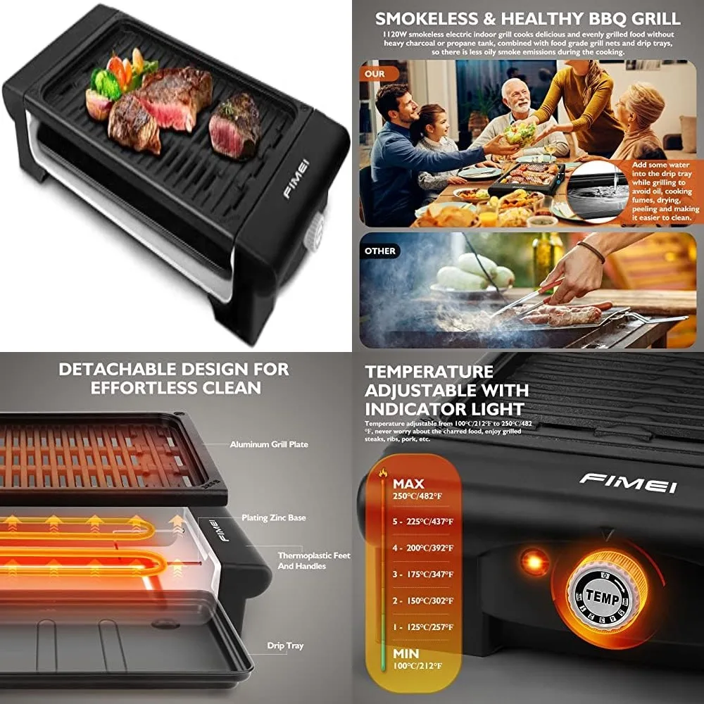 

Внутренний Электрический гриль dutrious, Электрический фотогриль с 7 режимами регулировки температуры, антипригарный съемный гриль