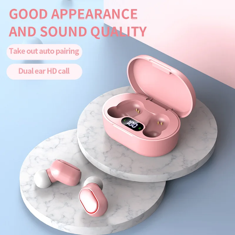 

1pc mini Cute Wireless Bluetooth Headset 5.0 Earphone Semi-In-Ear Cartoon Earphones Smart Touch Control Hifi Sound for girl