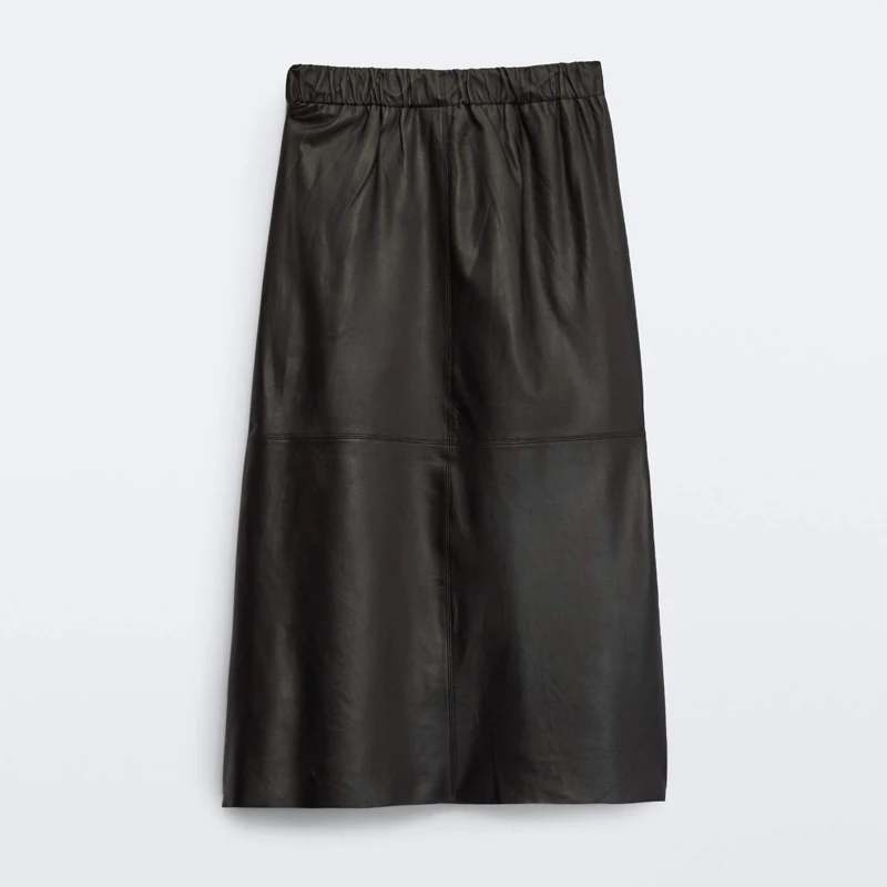 Женская длинная юбка из ПУ кожи с высокой талией до середины икры | одежда