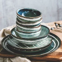 Free shipping Set Of 12pcs Dinnerware Set Dinner Plates Set Porcelain Dishes Green Dish