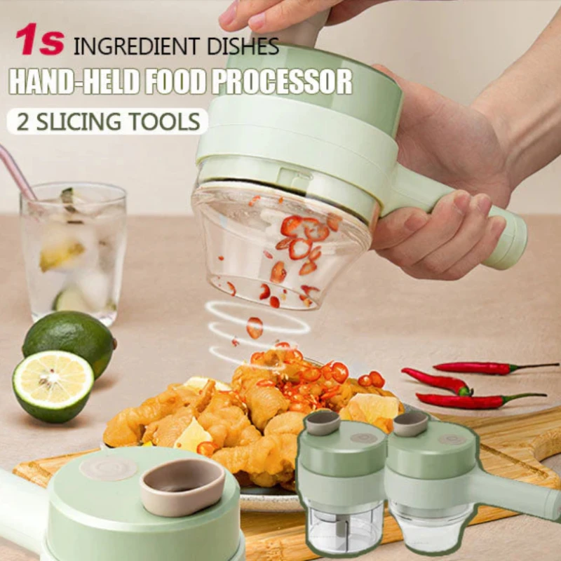 

Ручной Электрический резак для овощей 4 в 1, многофункциональный измельчитель для чеснока и Чили