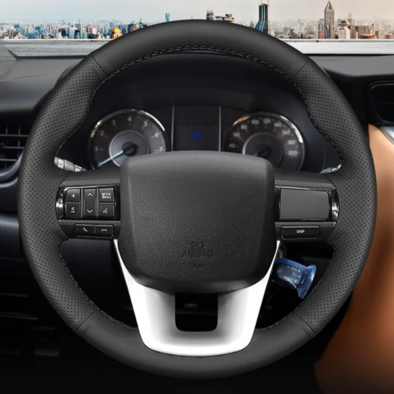 

Автомобильный руль ручной чехол из натуральной кожи тесьма на руль для Toyota Fortuner 2016 2017 2018 2019 Hilux 2015-2019