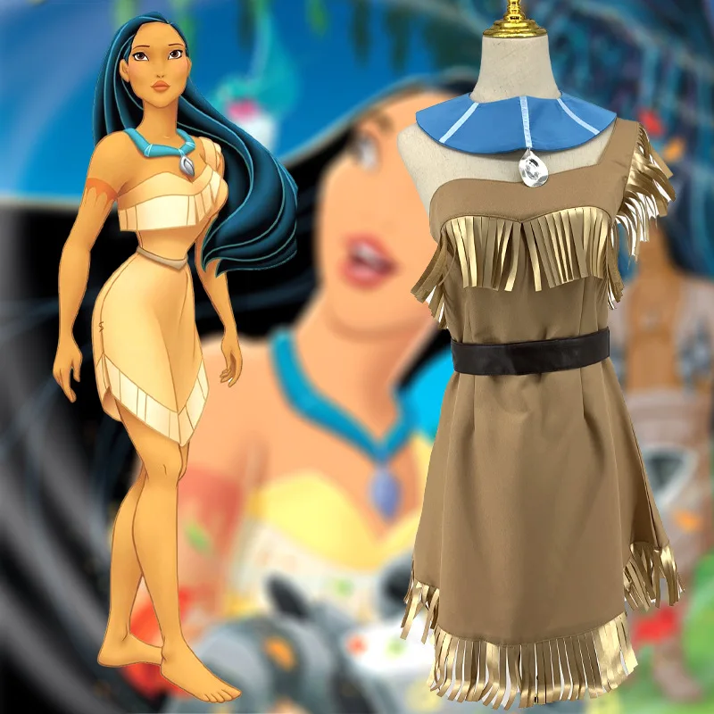 

Halloween Dress up Indian Princess Dress Cosplay Anime Costume Brown Dress with Accessories