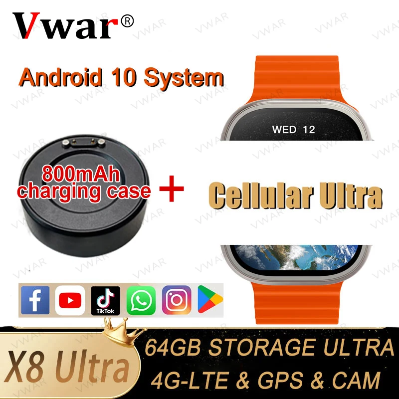 

VWAR S8 Ultra Smart Watch with Sim Card Camera 4G Wifi 2.02" GPS Smart Watch Compass X8 Ultra Men Android Smartwatch Series 8