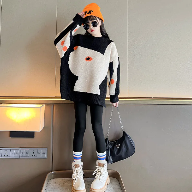 

Kids Girl Cartoon Sweater 8 10 years Fall Winter Loose Tops Fashion Casual Teen Girl Outfits Clothes