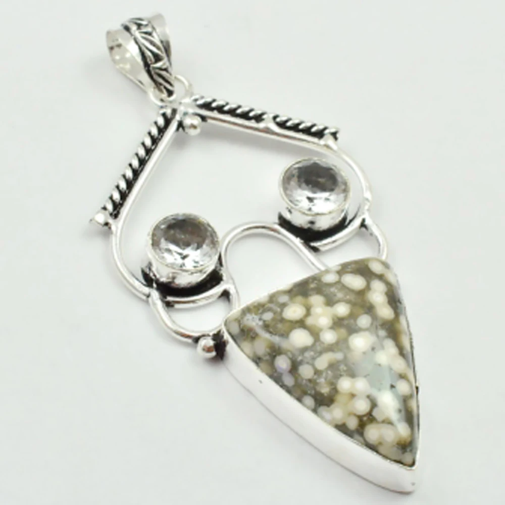 Подвеска Ocean Jaspers & белый топаз из меди, 70 мм, P3383