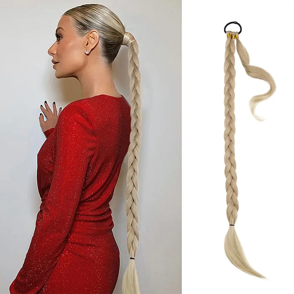 

26Inch With Rubber Band Long Ponytail Hair Extensions Braided Ponytail Synthetic Natural Blonde Black For Women Hairpiece Braids