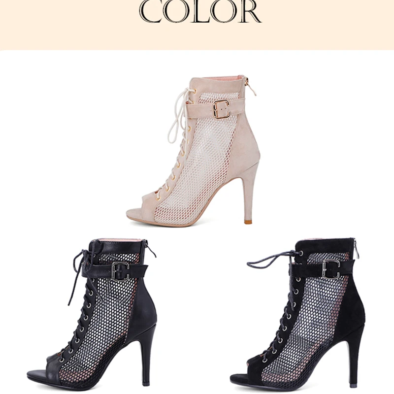 HROYL Woman Sexy Stilettos Latin Dance Shoes Tango Mesh Boots Ladies Party Dance Booties Women's Dancing Shoes Salsa Ballroom