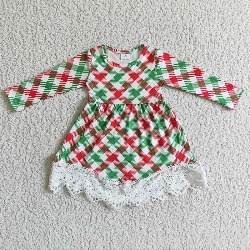 

Wholesale Fashion Baby Girl Christmas Plaid Twirl Dress Long Sleeve Lace Clothing Children Infant Toddler Fall Winter Clothes