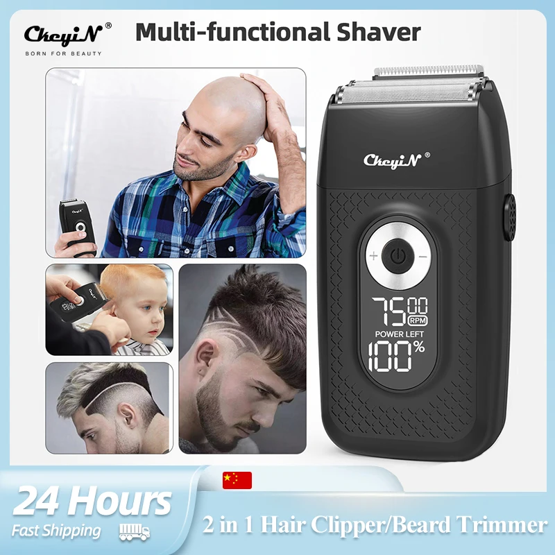 

Ckeyin 2 in 1 Beard Trimmer Men's Electric Shaver Hair Clipper Rechargeable Hair Cutting Machine Reciprocating Sideburn Razor