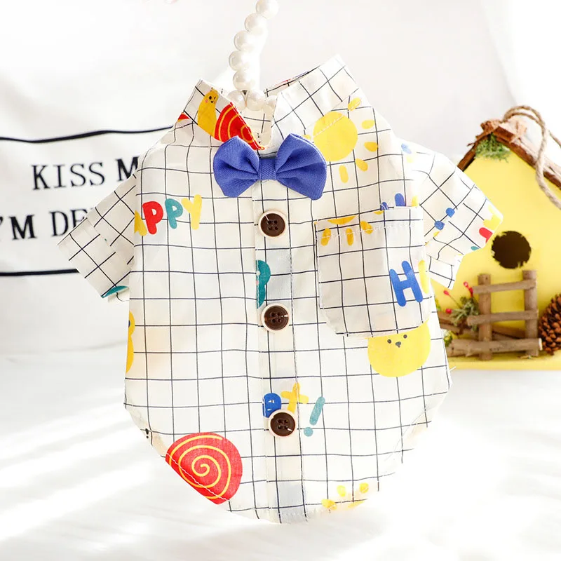 

Summer New Pet Cool Shirt Breathable Thin Cotton Material Blouse Decorated with Bowtie Small Medium Dog Cat Clothing Pet Apparel