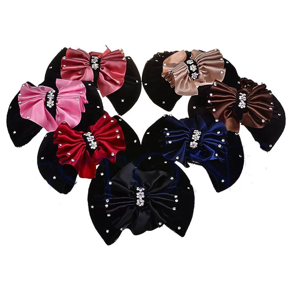 Модная заколка со стразами и бантом атласный бант сетка булочка снуд аксессуары